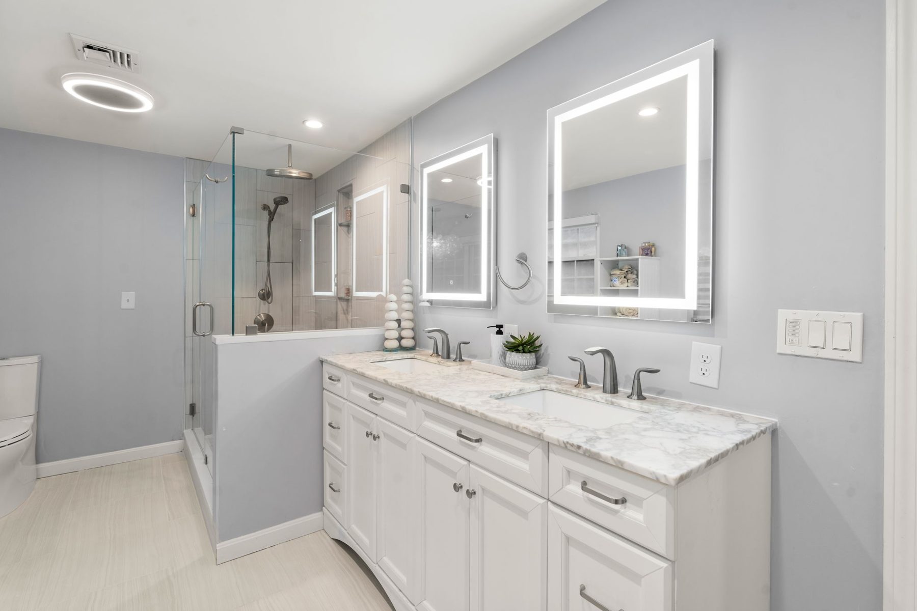 52 Condor Rd, Sharon — Primary bath, double vanity and glass shower