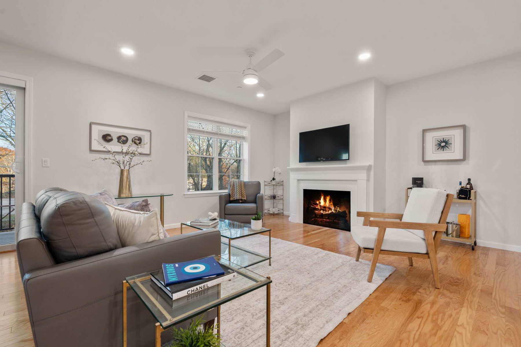 Staged living room at Copperworks, 50 Coppersmith Way, Canton, MA