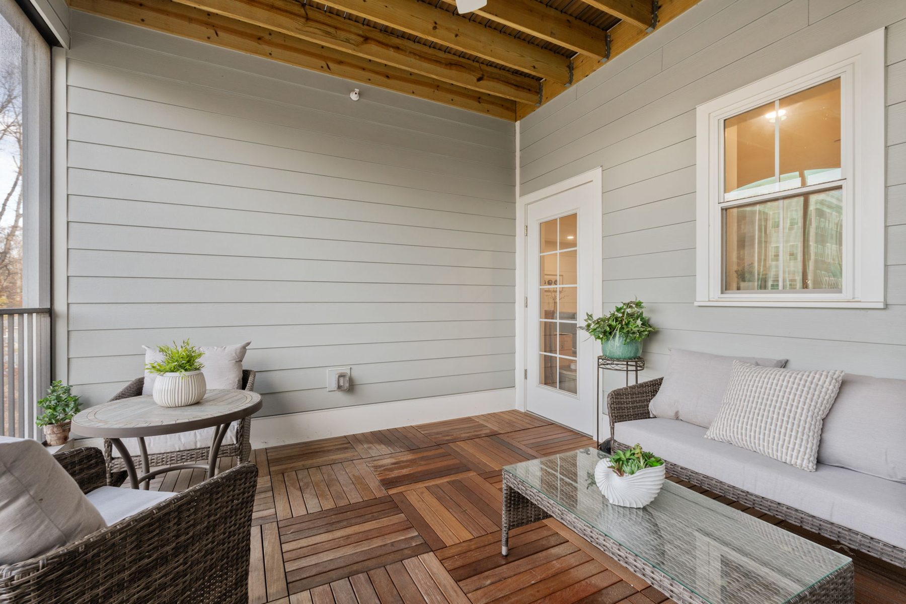 Staged screened porch at Copperworks, Canton, MA