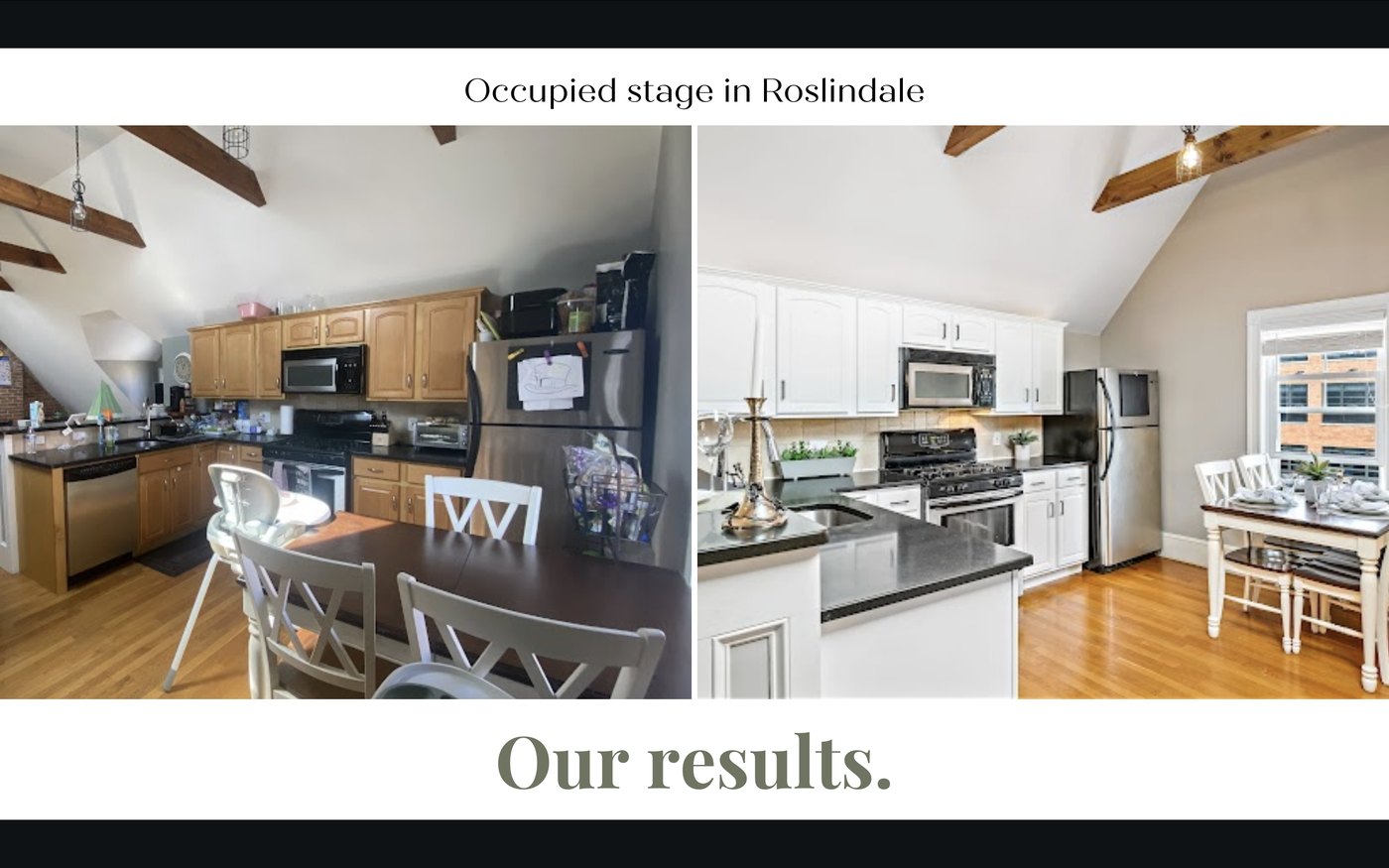 Before and after staging of a kitchen in Roslindale, MA