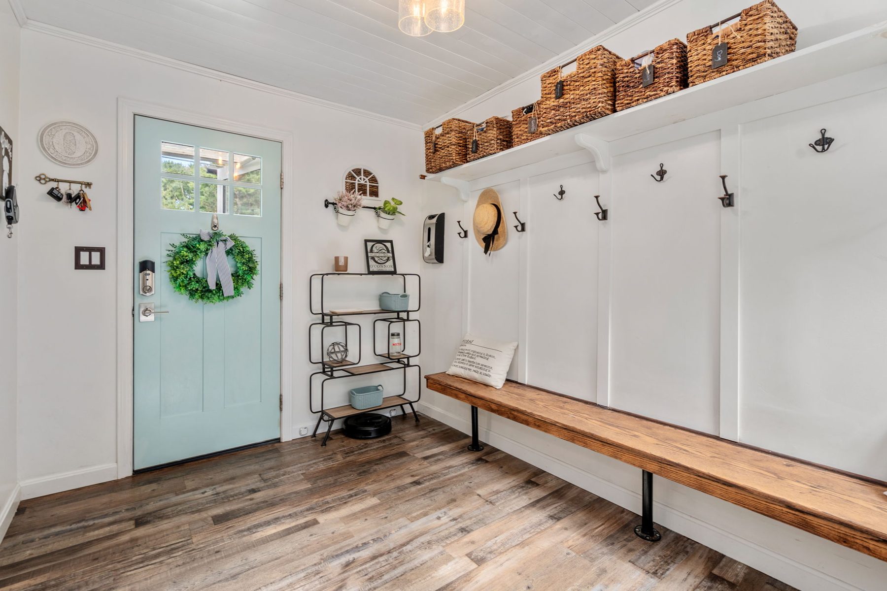 Staged mudroom at 43 Skelton Rd, Burlington, MA