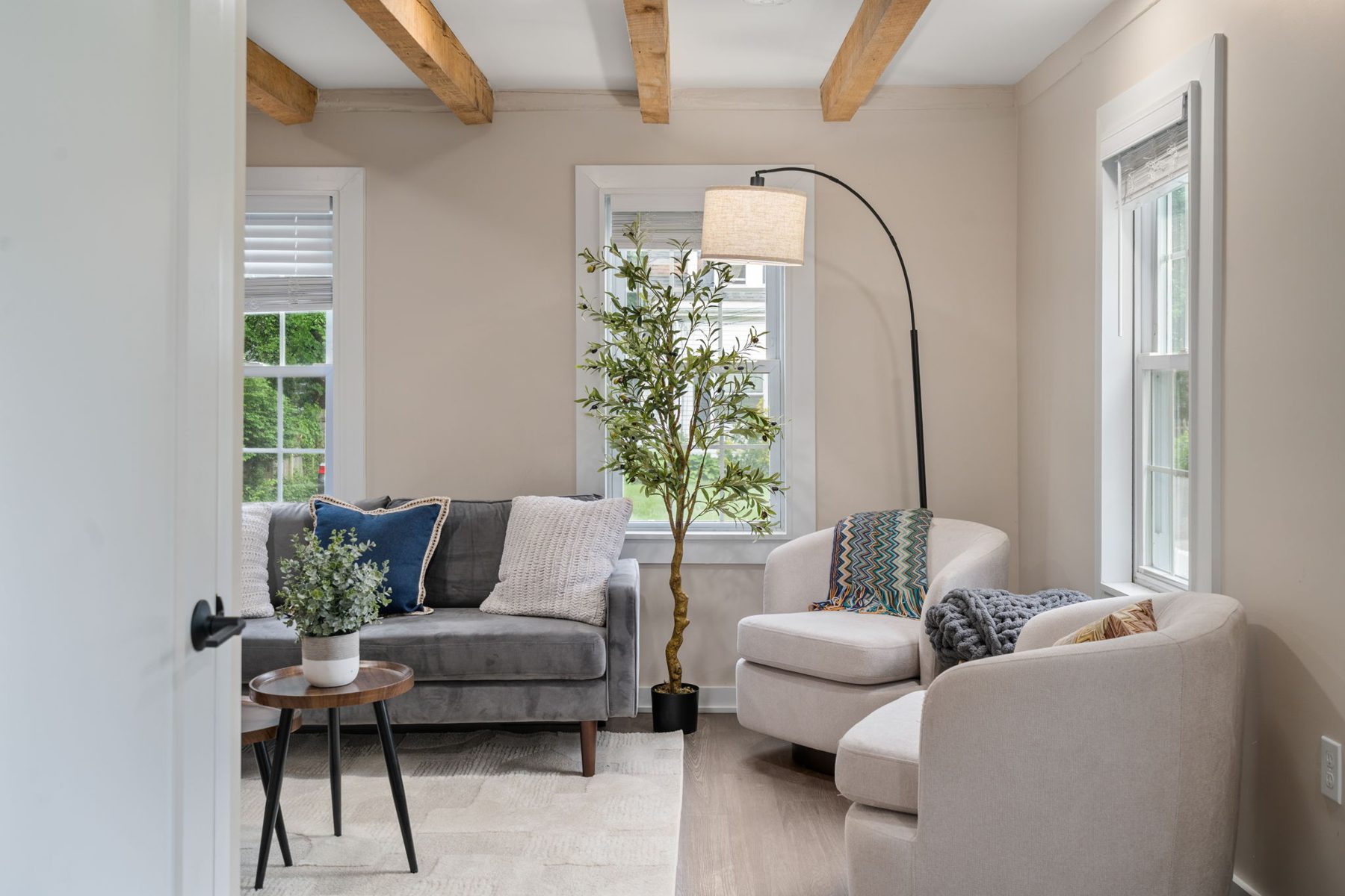Staged sitting room at 7 Summit Ave, Sharon, MA