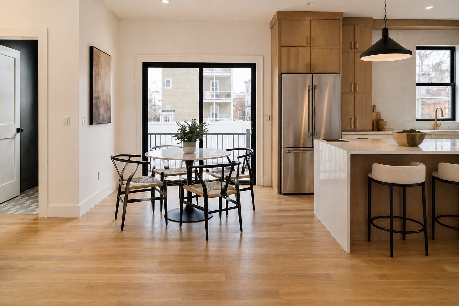 Staged dining room at 21 S Waverly St, Brighton, MA