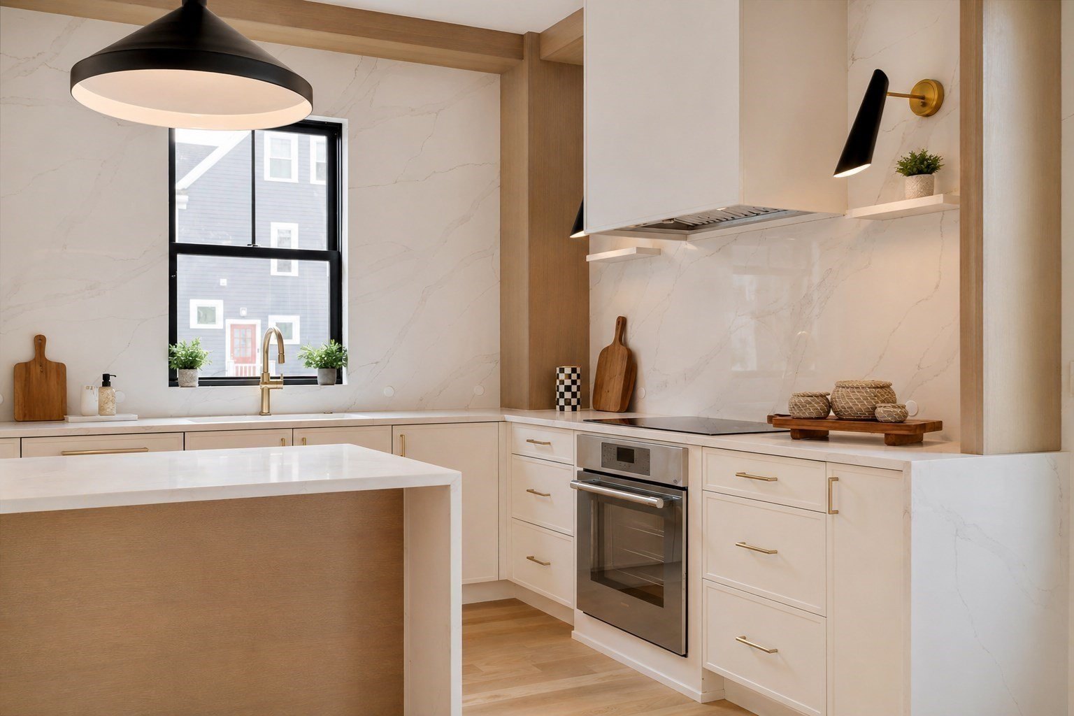 Staged kitchen range at 21 S Waverly St, Brighton, MA