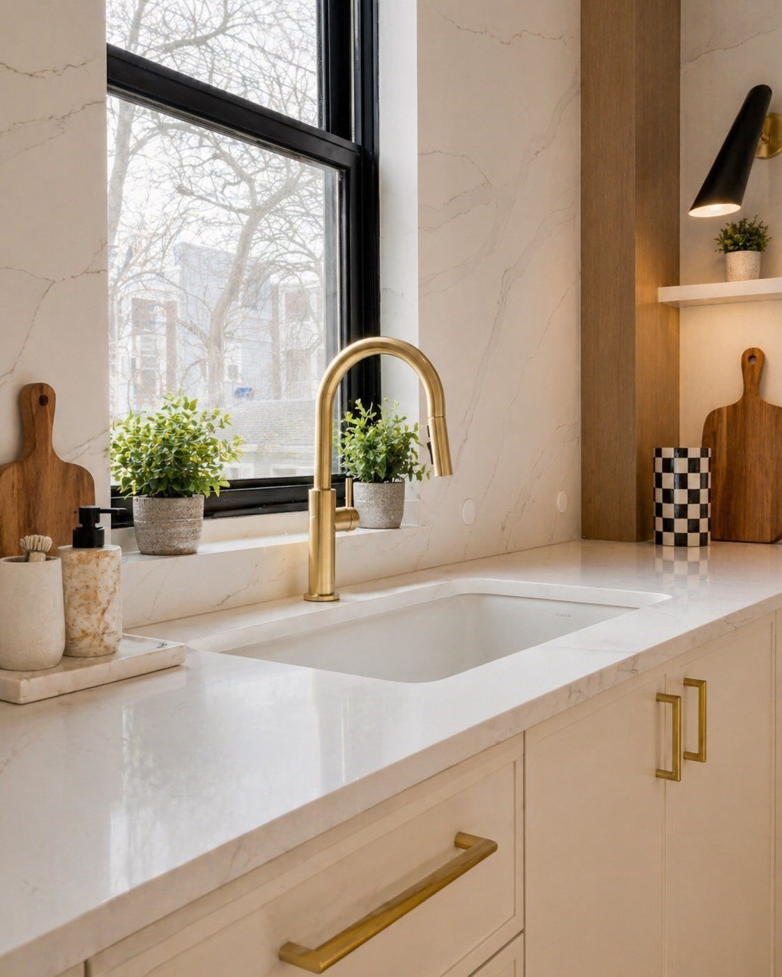 Staged kitchen sink at 21 S Waverly St, Brighton, MA