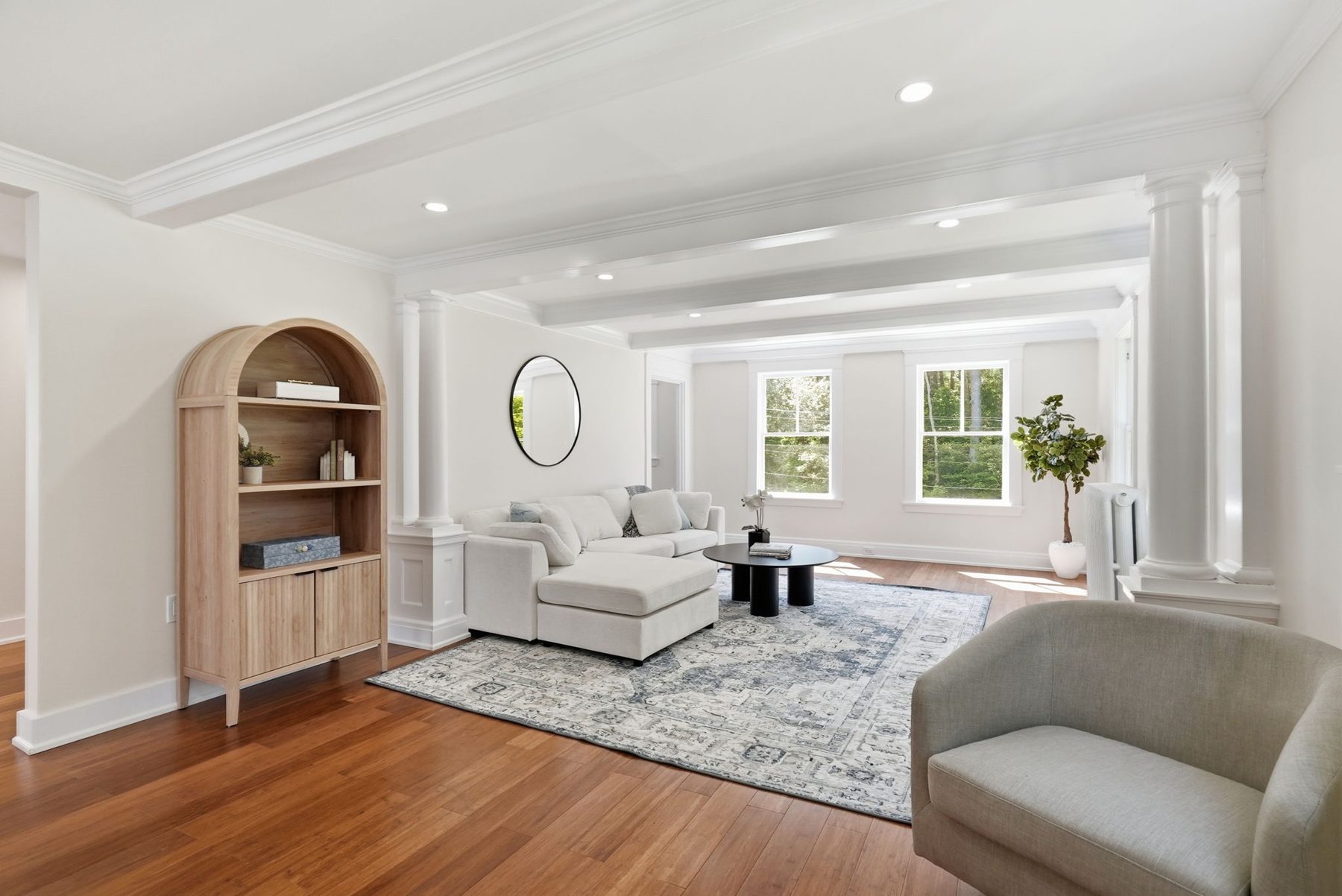 8 Pemberton Road, Wayland — Living room with bookcase arch
