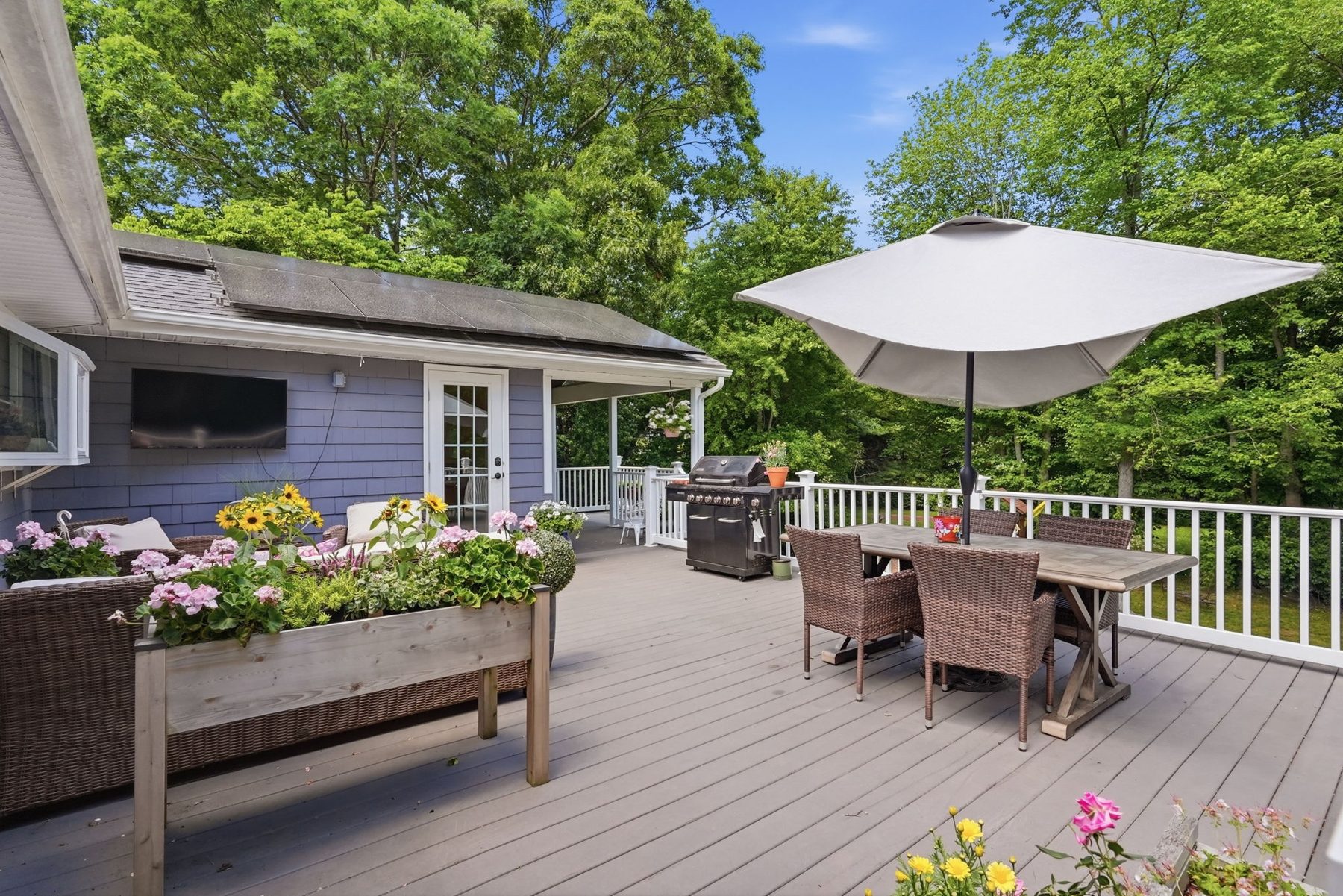 5 Stanford Drive, Westwood — Deck: outdoor dining, grill, and TV